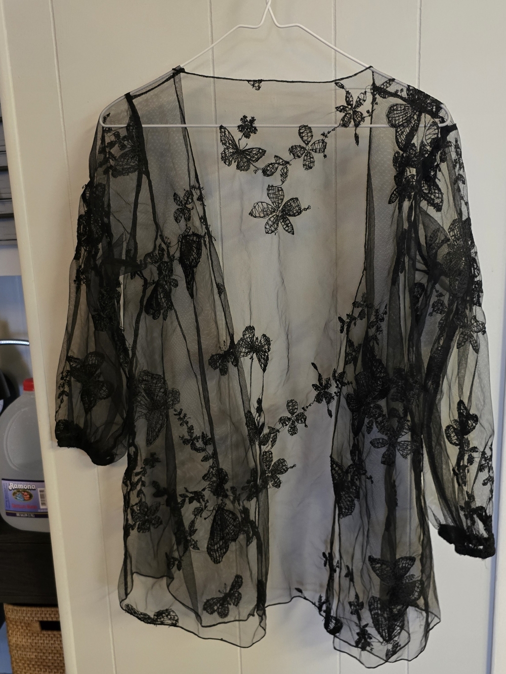 Sheer Black Embroidered Butterfly Kimono - Women